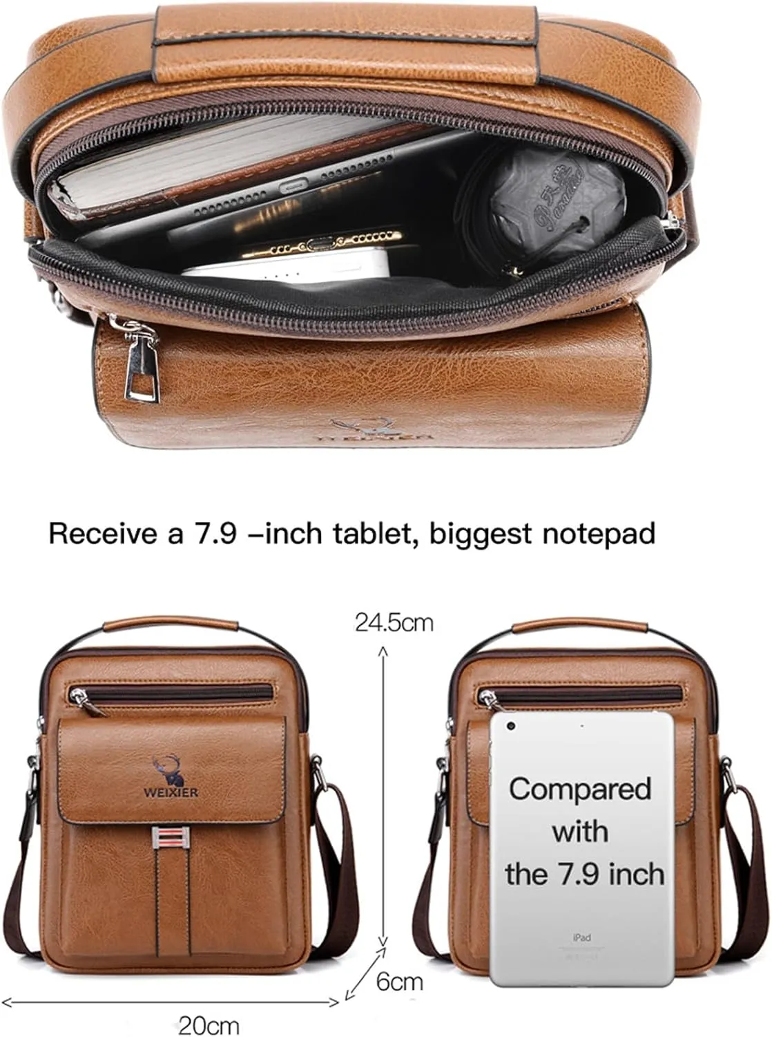 Messenger Bag for Men Crossbody Shoulder Purse Small Vintage PU Leather Satchel Pouch Side Crossover Handbag