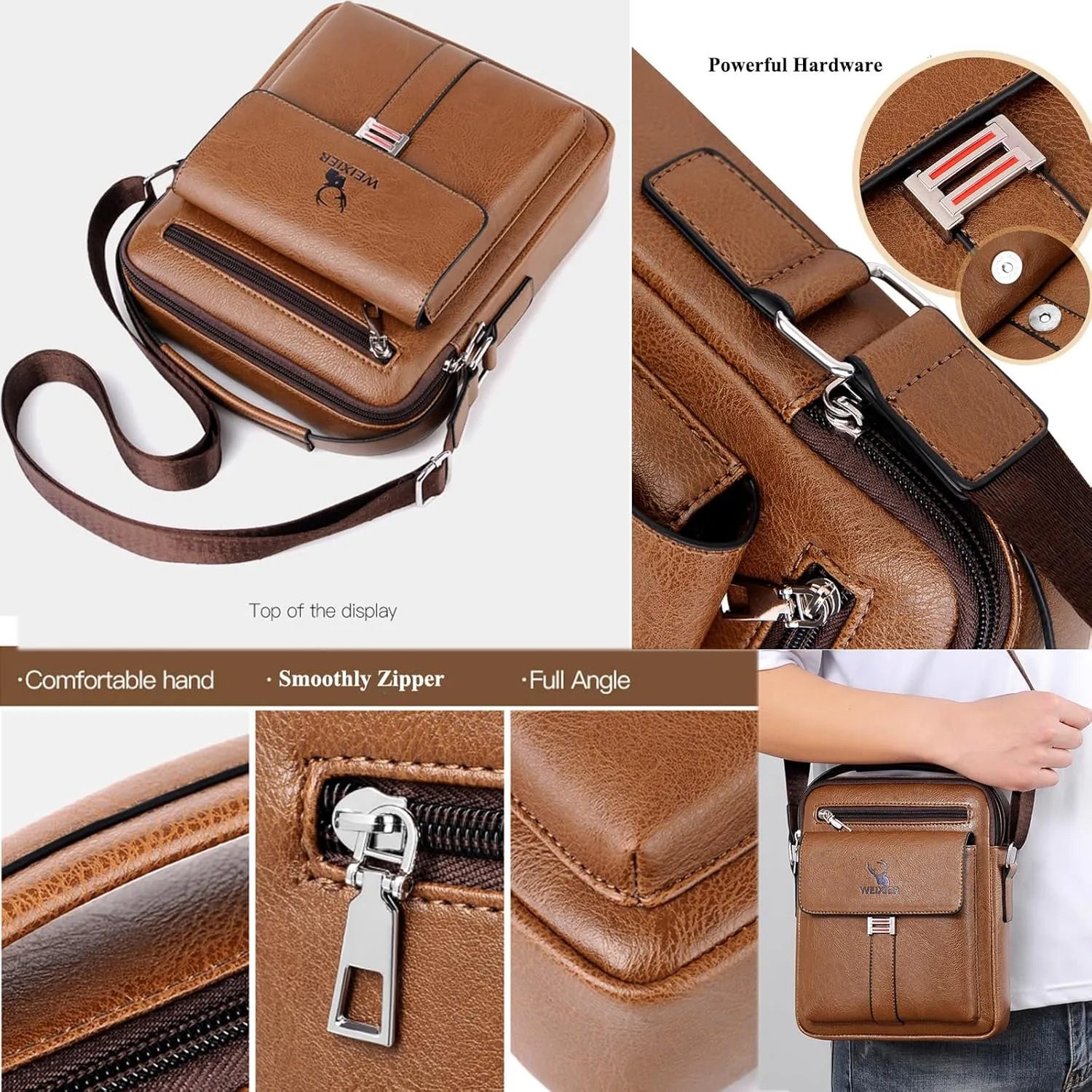 Messenger Bag for Men Crossbody Shoulder Purse Small Vintage PU Leather Satchel Pouch Side Crossover Handbag