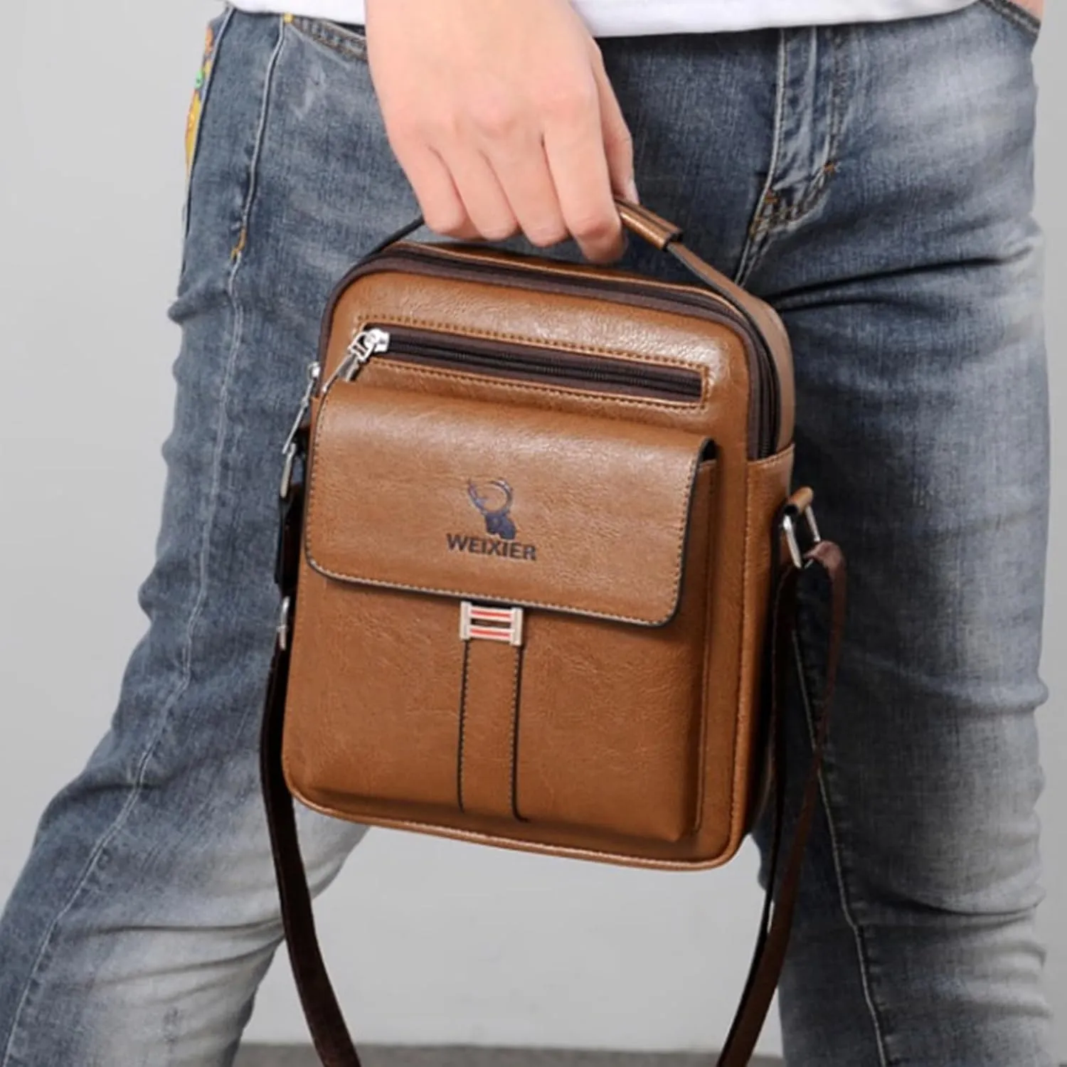 Messenger Bag for Men Crossbody Shoulder Purse Small Vintage PU Leather Satchel Pouch Side Crossover Handbag