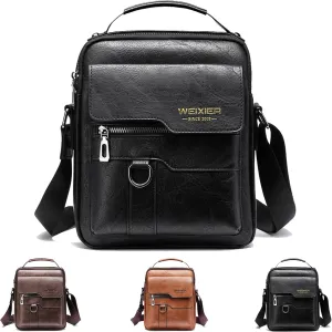 Messenger Bag for Men, PU Leather Crossbody Shoulder Bags Travel Bag Man Purse Casual Sling Pack Personality Briefcase