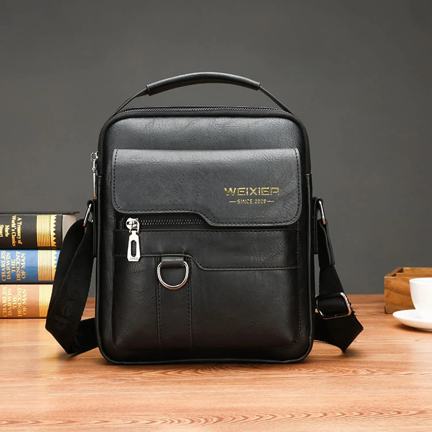 Messenger Bag for Men, PU Leather Crossbody Shoulder Bags Travel Bag Man Purse Casual Sling Pack Personality Briefcase