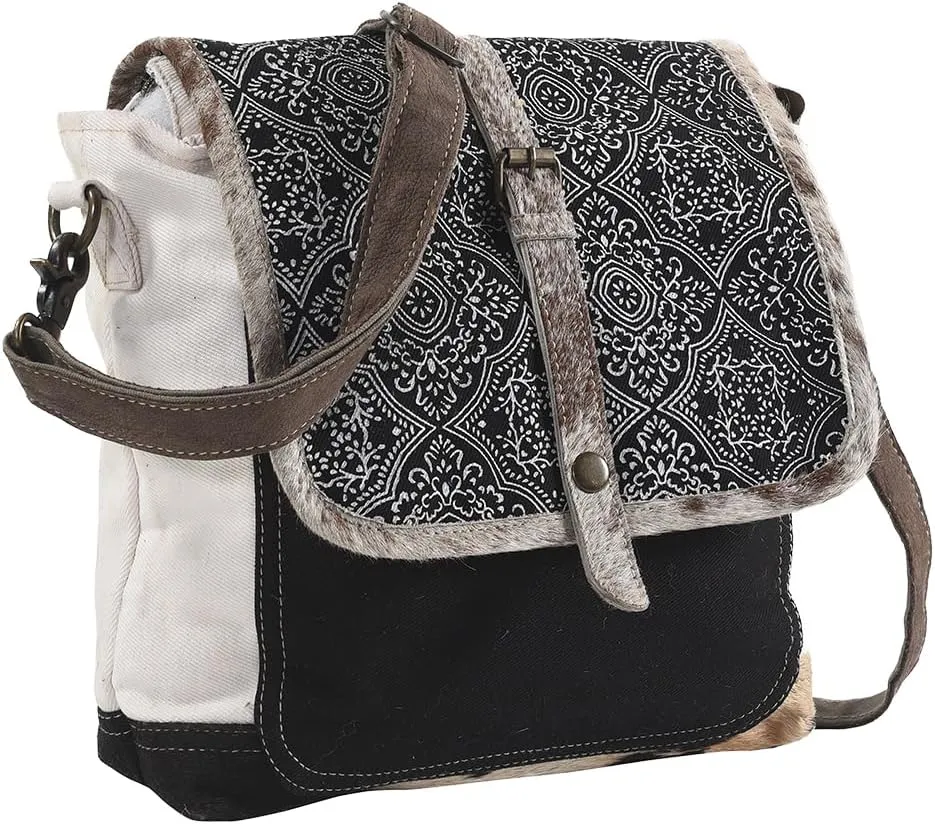 Messenger Upcycled Canvas Hair-On Genuine Leather Women Bag Western Handbag Purse | Womens Western Handbags | Leather Belt Bag for Women | Womens Handbags Summer