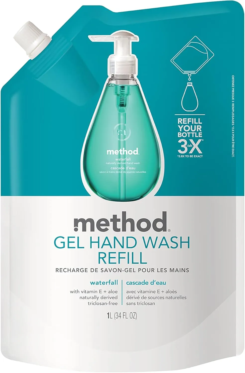Method Gel Hand Soap Refill, Waterfall, 34 oz, 2 pack, Packaging May Vary