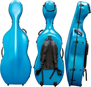 MI&VI Forte Series Hard Cello Case (Full Size) with Wheels — Polycarbonate Tough Shell Case for 4/4 Sized Cellos (Blue)
