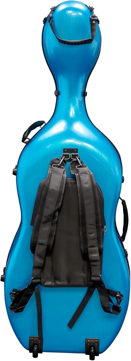MI&VI Forte Series Hard Cello Case (Full Size) with Wheels — Polycarbonate Tough Shell Case for 4/4 Sized Cellos (Blue)