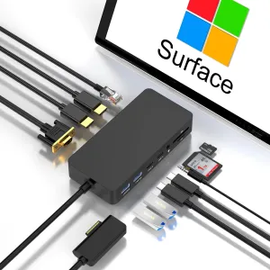 Microsoft Surface Dock Triple Displays Dual HDMI VGA with Power Adapter,12 in 1 Surface Docking Station for Microsoft Surface Pro 11/10/9/8/X/7/6/5/4/3,Surface Laptop 7/6/5/4/3/2/1,Surface Book USB
