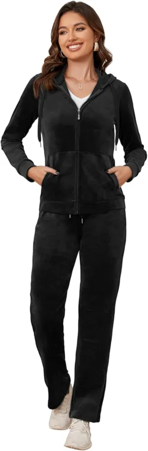 MIDNIGHTSUN Women's Velour Tracksuit 2 Piece Full Zip Hooded Sweatsuits Outfits Velvet Sportswear Jogging Set