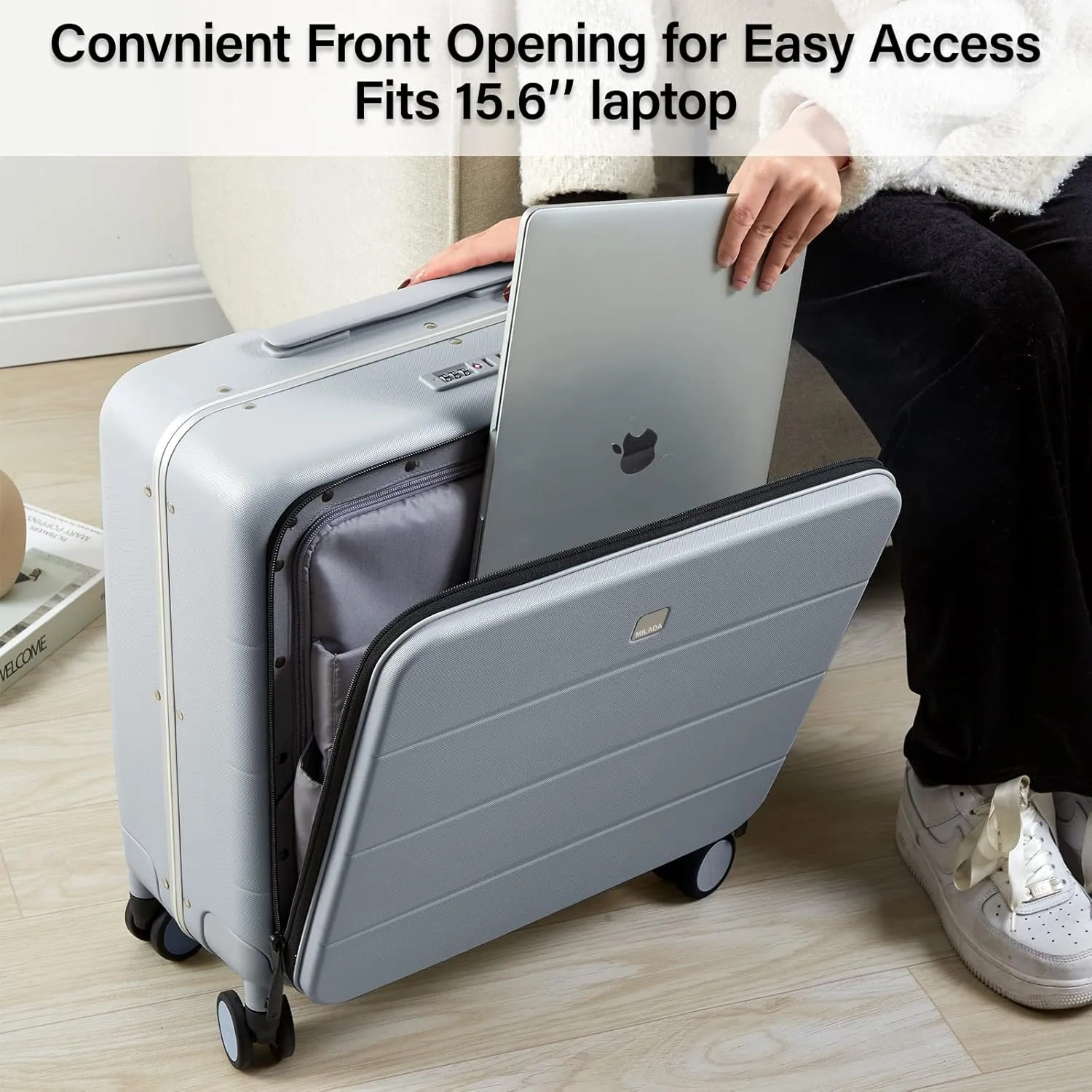 MILADA 18 Inch Carry On Luggage Hard Shell Suitcase With Wheels, TSA Travel Bag For Women Men Rolling Aluminum Frame Small Luggage, Grey