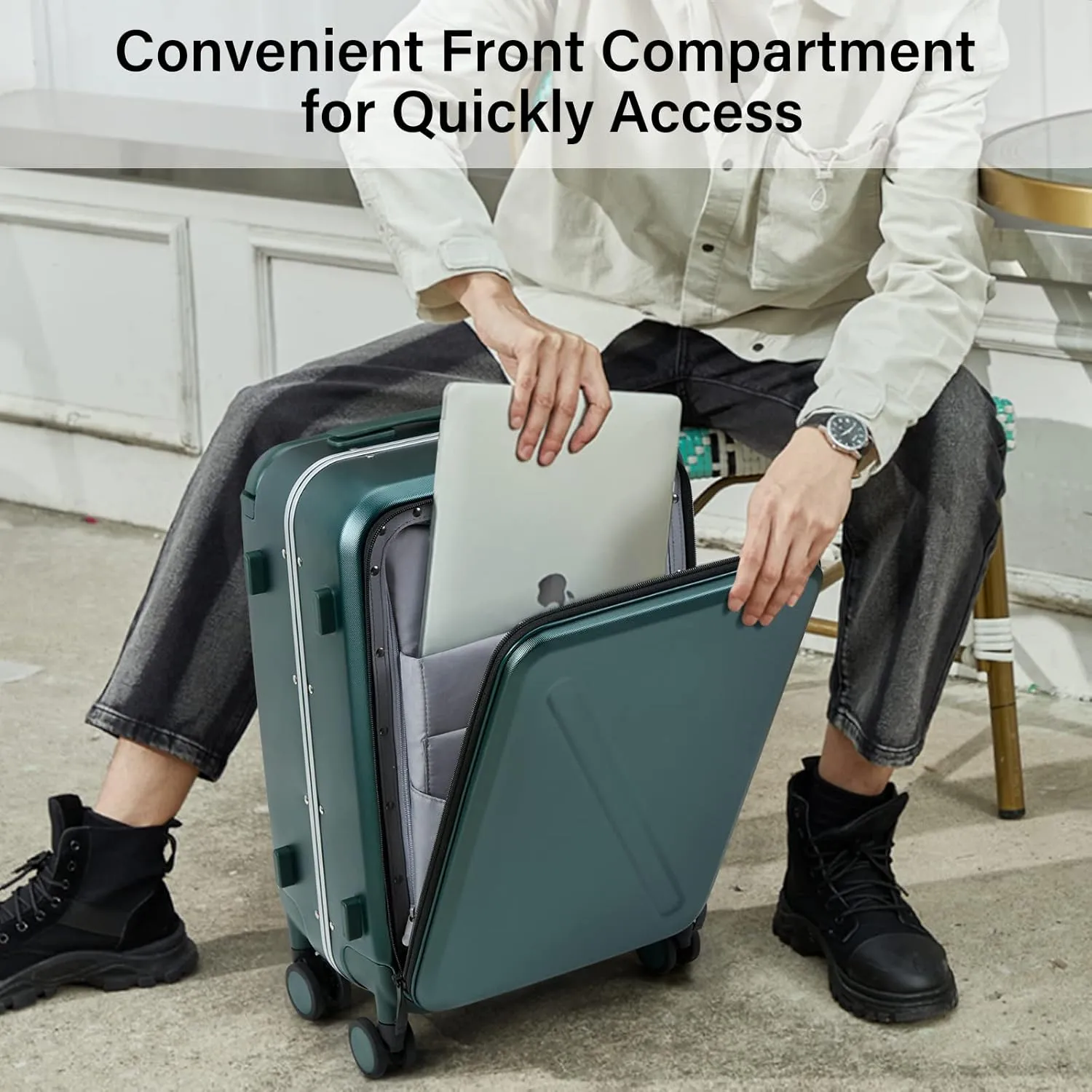 MILADA Luggage Hard Shell Suitcases Airline Approved Carry On Luggage 22x14x9 TSA Approved Luggage 20 Inch Front Opening Pocket Wide Handle Suitcase with Wheels, Blackish Green