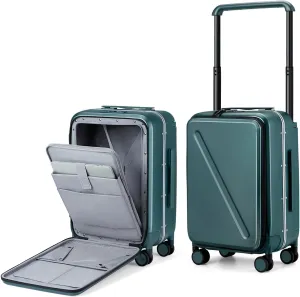 MILADA Luggage Hard Shell Suitcases Airline Approved Carry On Luggage 22x14x9 TSA Approved Luggage 20 Inch Front Opening Pocket Wide Handle Suitcase with Wheels, Blackish Green