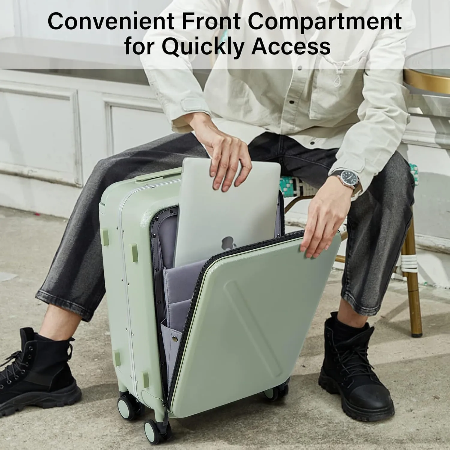 MILADA Luggage Hard Shell Suitcases Airline Approved Carry on Luggage 22x14x9 TSA Approved Luggage 20 Inch Front Opening Pocket Wide Handle Suitcase with Wheels Travel Luggage, Green