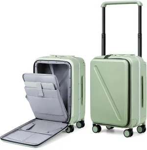 MILADA Luggage Hard Shell Suitcases Airline Approved Carry on Luggage 22x14x9 TSA Approved Luggage 20 Inch Front Opening Pocket Wide Handle Suitcase with Wheels Travel Luggage, Green