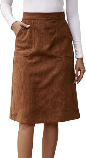 Milumia Women's Corduroy Midi Skirt Slit Back High Waisted Straight Skirts with Pocket