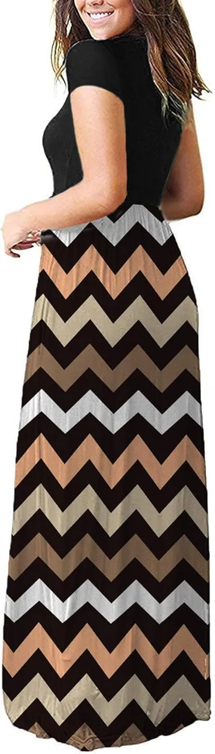 MISFAY Women Short Sleeve Loose Plain Maxi Dresses Casual Long Dresses Pockets
