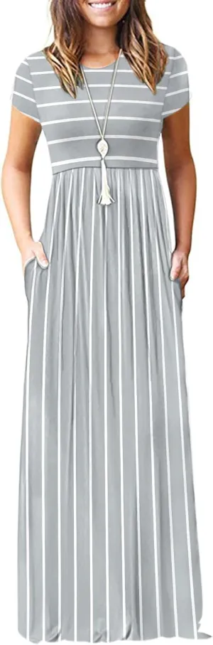 MISFAY Women Short Sleeve Loose Plain Maxi Dresses Casual Long Dresses Pockets