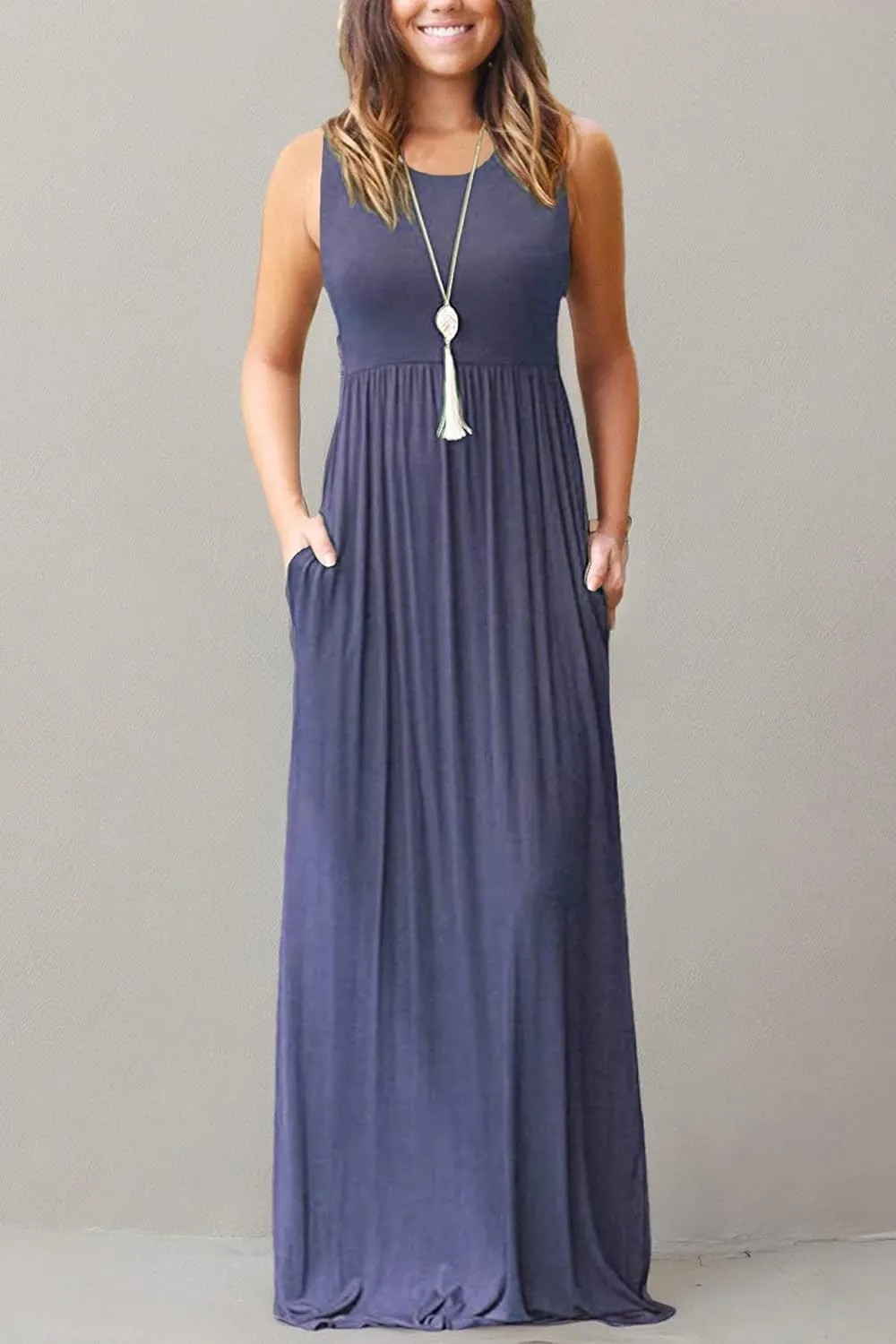 MISFAY Womens Summer Sleeveless Maxi Dress Loose Plain Casual Long Dress with Pockets