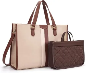Missnine Laptop Tote Bag for Women 15.6 inch Leather Work Bags Computer Office Handbag with Purse Organizer Insert