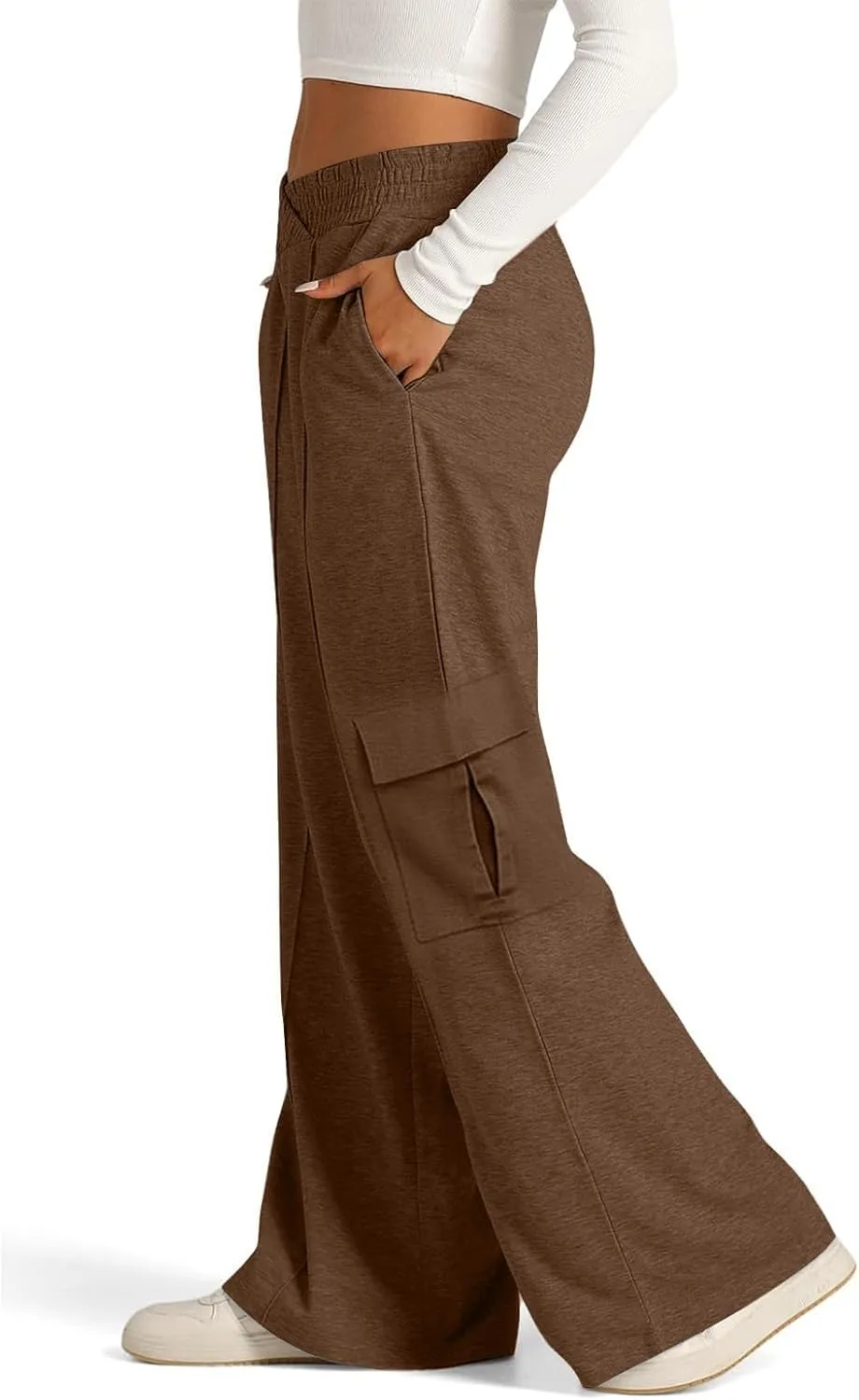 Miyaomn Causal Wide Leg Cargo Sweatpants for Women Elastic V-Waisted Athletic Pants Loose Comfy Lounge Trousers with Pockets