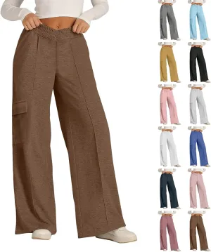 Miyaomn Causal Wide Leg Cargo Sweatpants for Women Elastic V-Waisted Athletic Pants Loose Comfy Lounge Trousers with Pockets