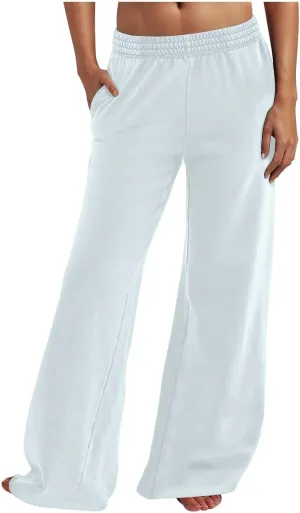 Miyaomn Womens Wide Leg Athletic Sweatpants Elastic High Waisted Baggy Jogger Pants Casual Solid Lounge Trousers with Pockets