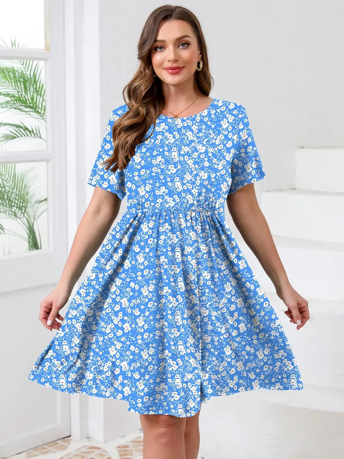 MK Shop Limited Womens Plus Size Dresses Maxi Summer Casual Curvy Cute Dress Short Sleeve Loose Dress with Pockets