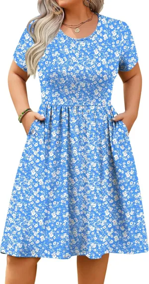 MK Shop Limited Womens Plus Size Dresses Maxi Summer Casual Curvy Cute Dress Short Sleeve Loose Dress with Pockets