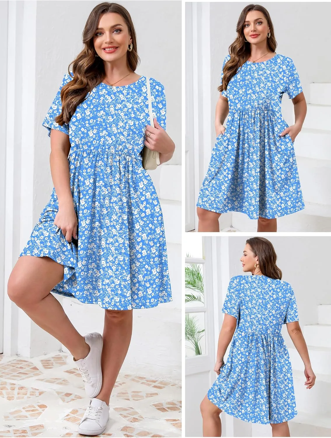 MK Shop Limited Womens Plus Size Dresses Maxi Summer Casual Curvy Cute Dress Short Sleeve Loose Dress with Pockets