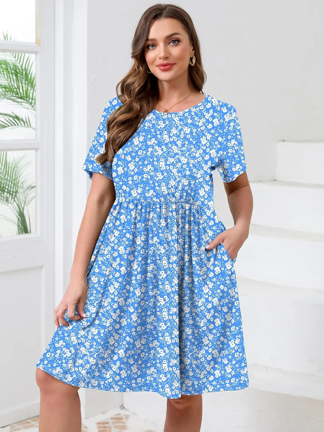 MK Shop Limited Womens Plus Size Dresses Maxi Summer Casual Curvy Cute Dress Short Sleeve Loose Dress with Pockets
