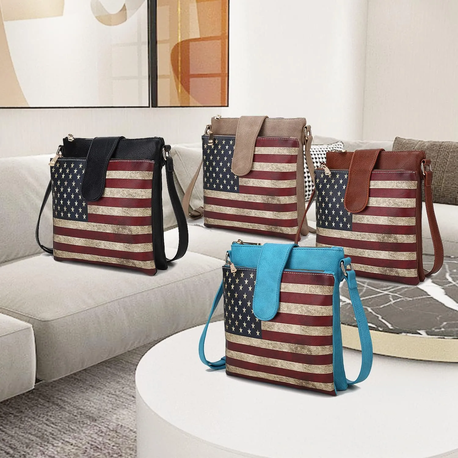 MKF Collection Patriotic Crossbody Bag for Women, American Flag Vegan Leather Usa Shoulder Bag Purse By Mia K
