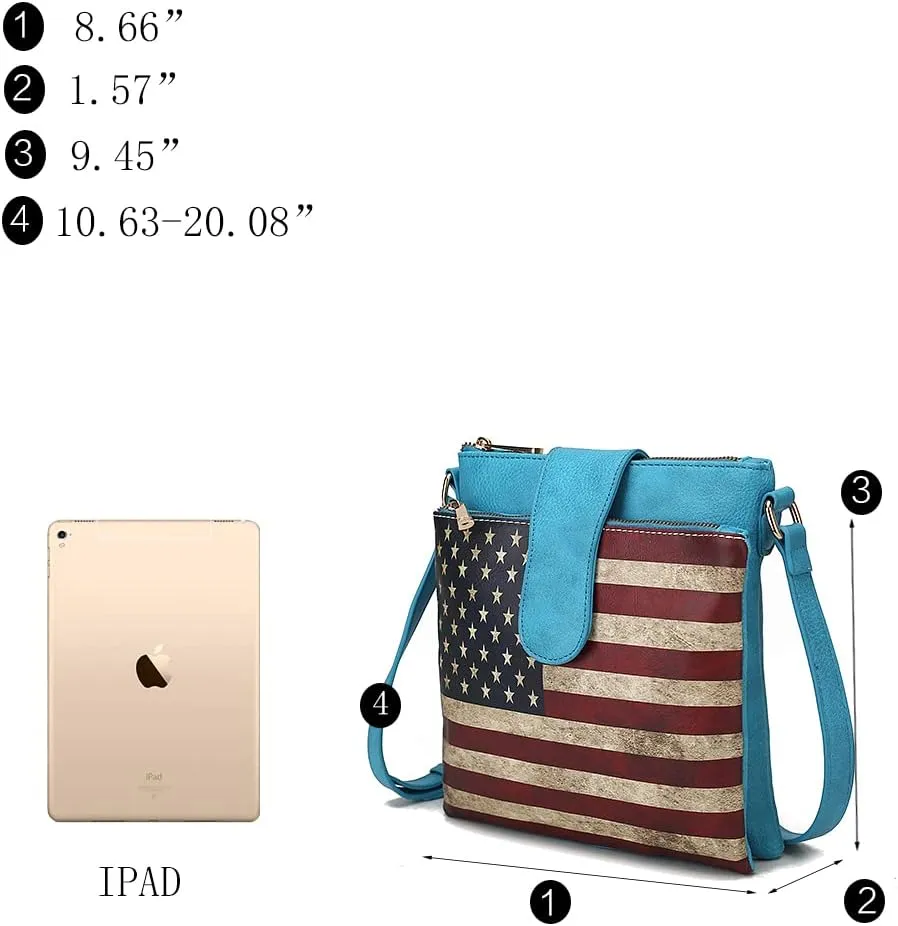 MKF Collection Patriotic Crossbody Bag for Women, American Flag Vegan Leather Usa Shoulder Bag Purse By Mia K