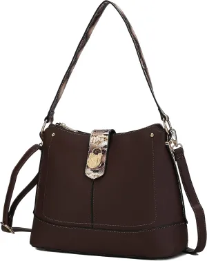 MKF Collection Shoulder Bag for Women, Vegan Leather and Faux Snake Trim, Fashion Hobo Handbag Messenger Purse