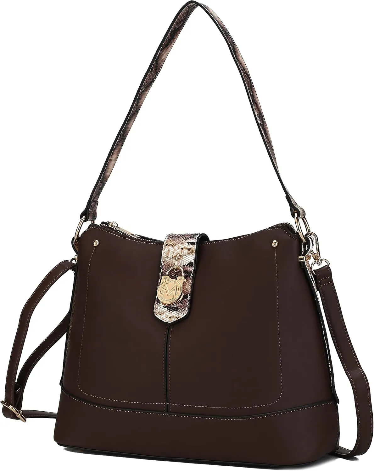 MKF Collection Shoulder Bag for Women, Vegan Leather and Faux Snake Trim, Fashion Hobo Handbag Messenger Purse