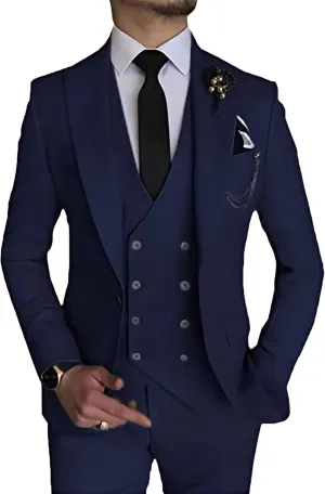 MOGU Mens 3 Piece Suit Slim Fit Tuxedo for Homecoming Wedding Prom Blazer Jacket Vest Pants with Tie Set