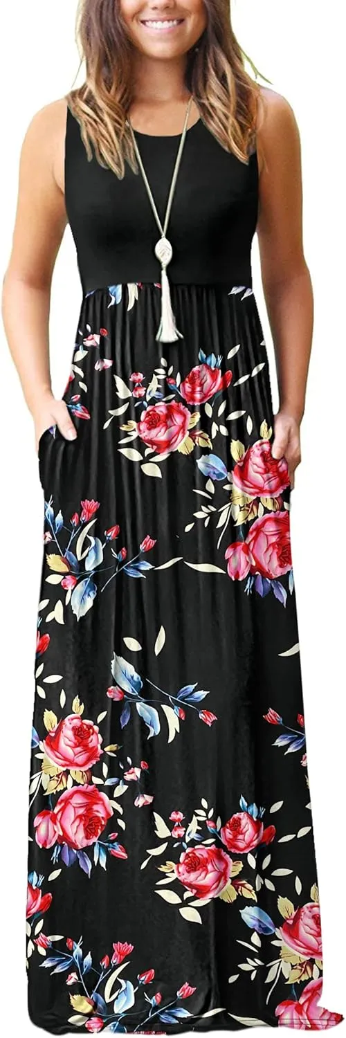 MOLERANI Women's Loose Plain Maxi Dresses Casual Long Dresses with Pockets