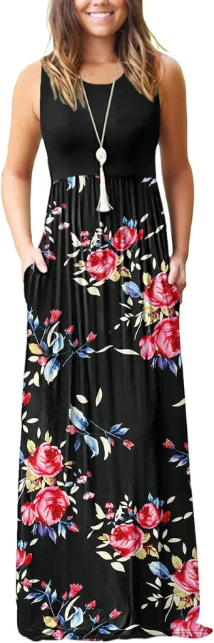 MOLERANI Women's Loose Plain Maxi Dresses Casual Long Dresses with Pockets