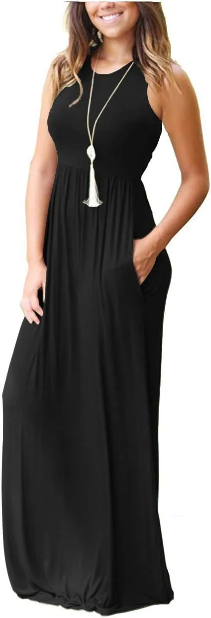 MOLERANI Women's Loose Plain Maxi Dresses Casual Long Dresses with Pockets