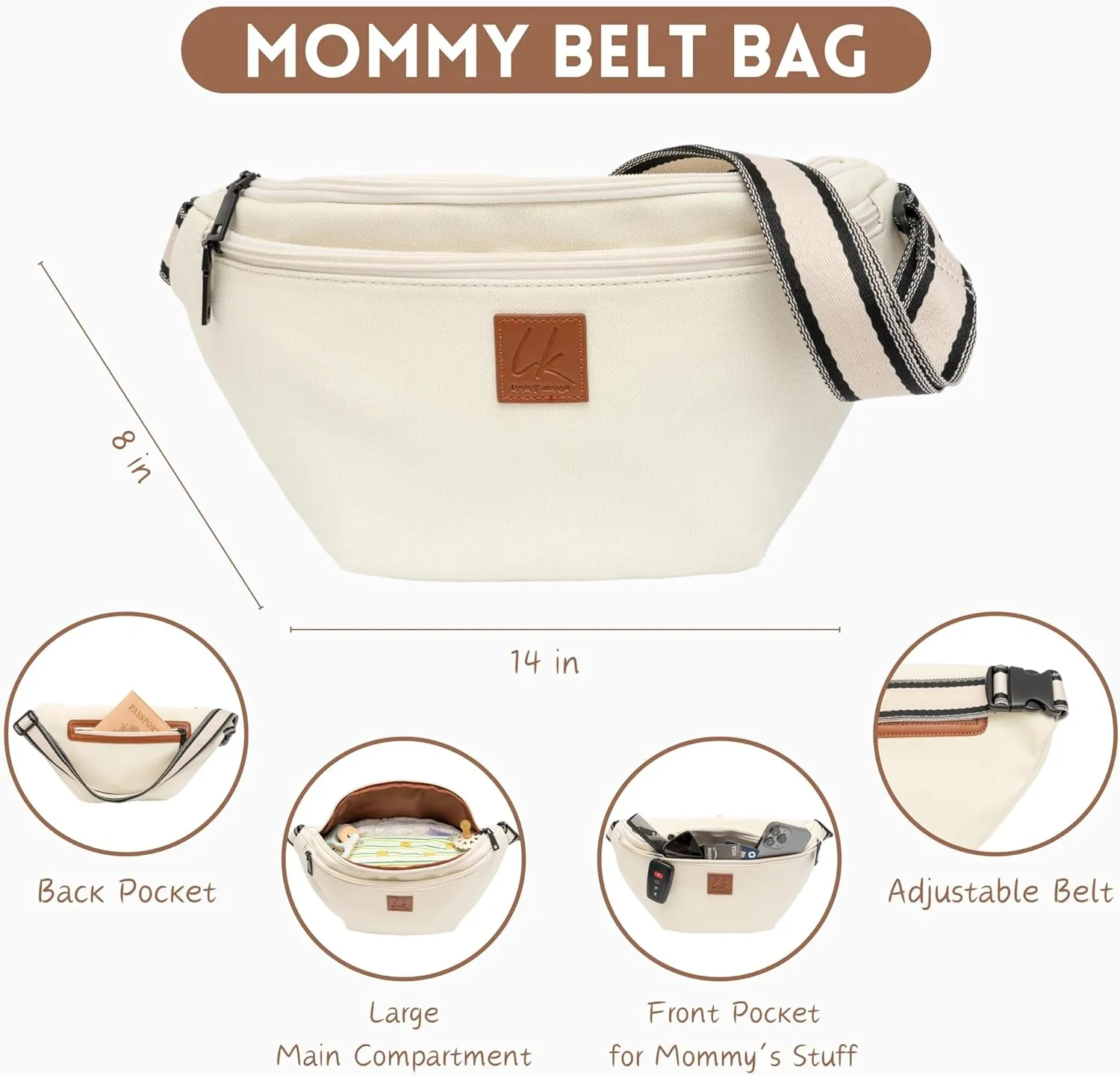 Mommy Bag Set - Women's Hospital & Travel Bag, Beige, Medium Size