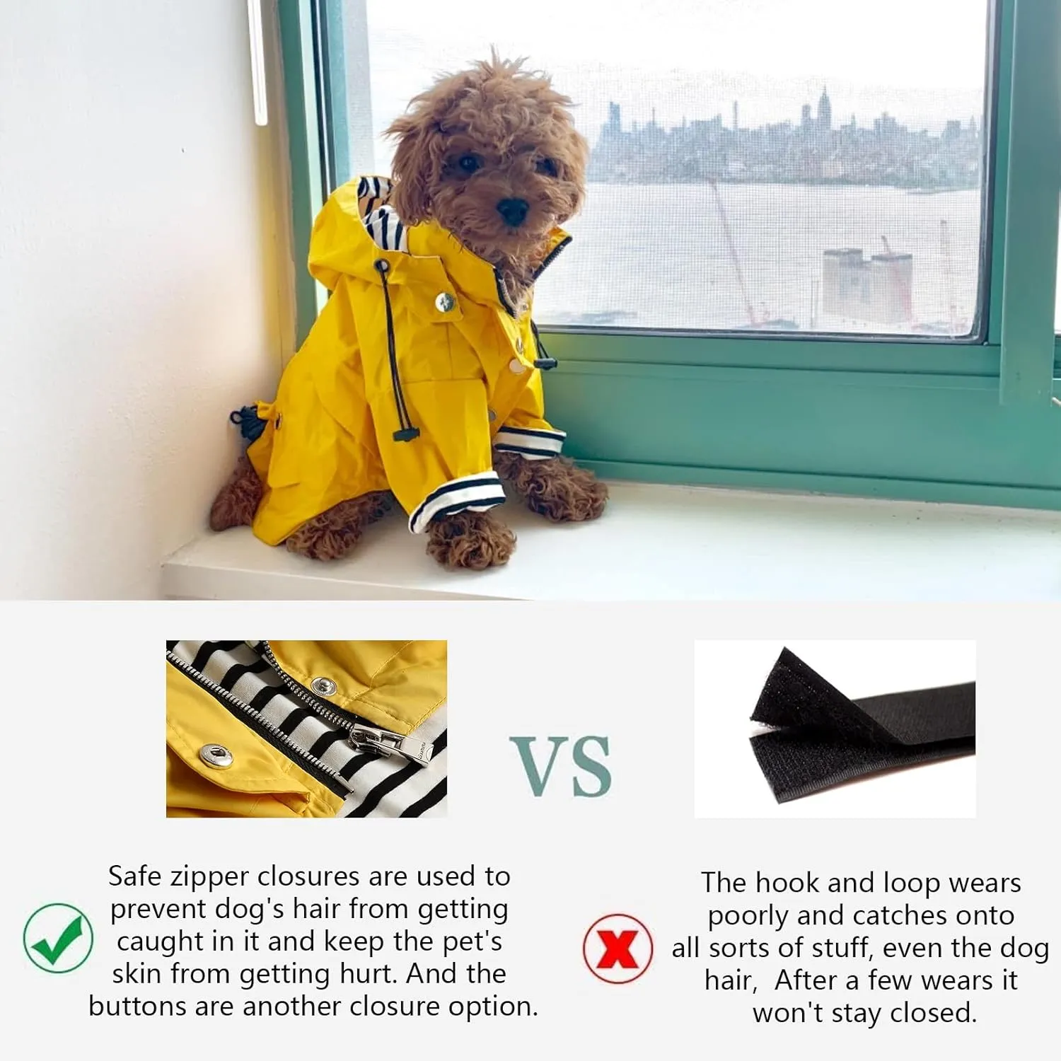 Morezi Dog Zip Up Raincoat with Reflective Buttons, Rain/Water Resistant, Adjustable Drawstring, Removable Hood, Raincoats with Legs 8lbs to 80lbs Available - Dark Blue - XL