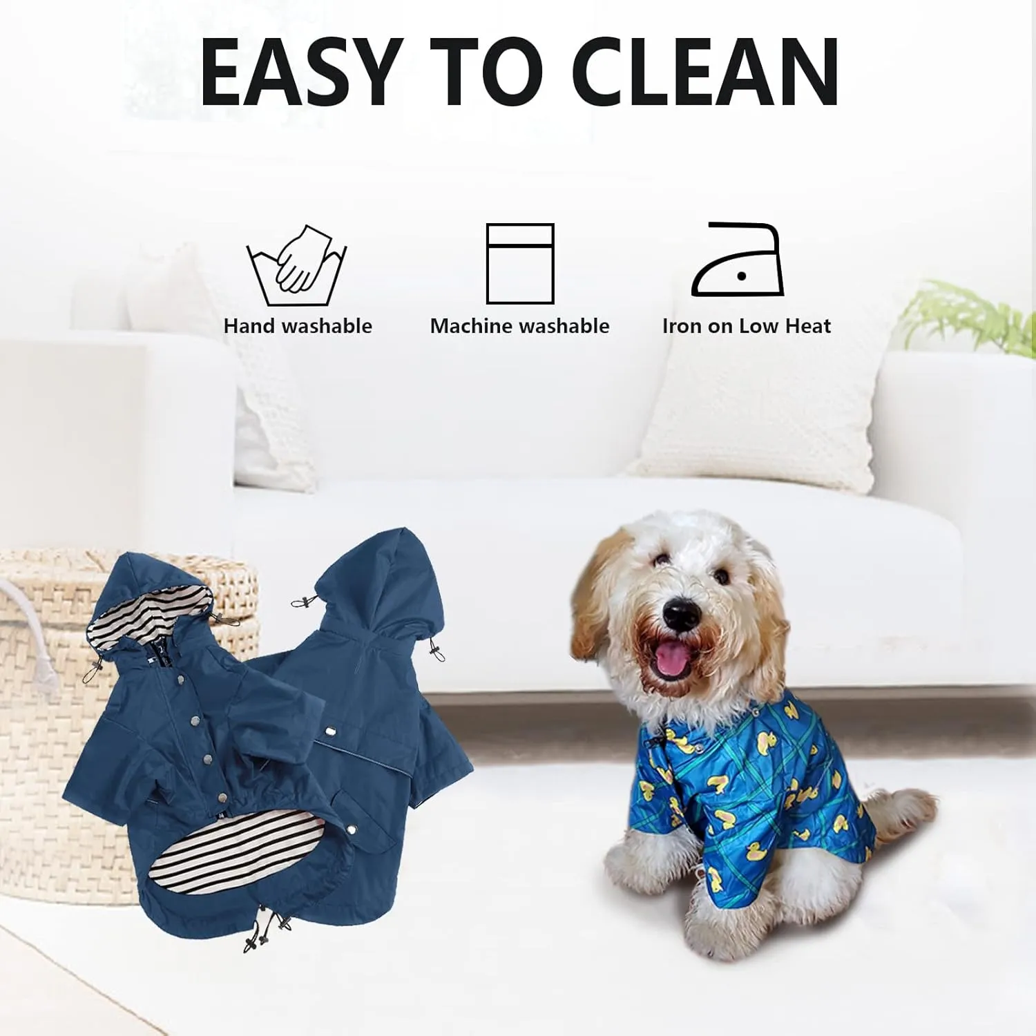 Morezi Dog Zip Up Raincoat with Reflective Buttons, Rain/Water Resistant, Adjustable Drawstring, Removable Hood, Raincoats with Legs 8lbs to 80lbs Available - Dark Blue - XL
