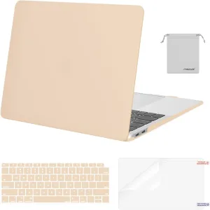 MOSISO Compatible with MacBook Air 13 inch Case 2022, 2021-2018 Release A2337 M1 A2179 A1932, Plastic Hard Shell&Keyboard Cover&Screen Film&Storage Bag for MacBook Air 13.3 inch Case, Apricot