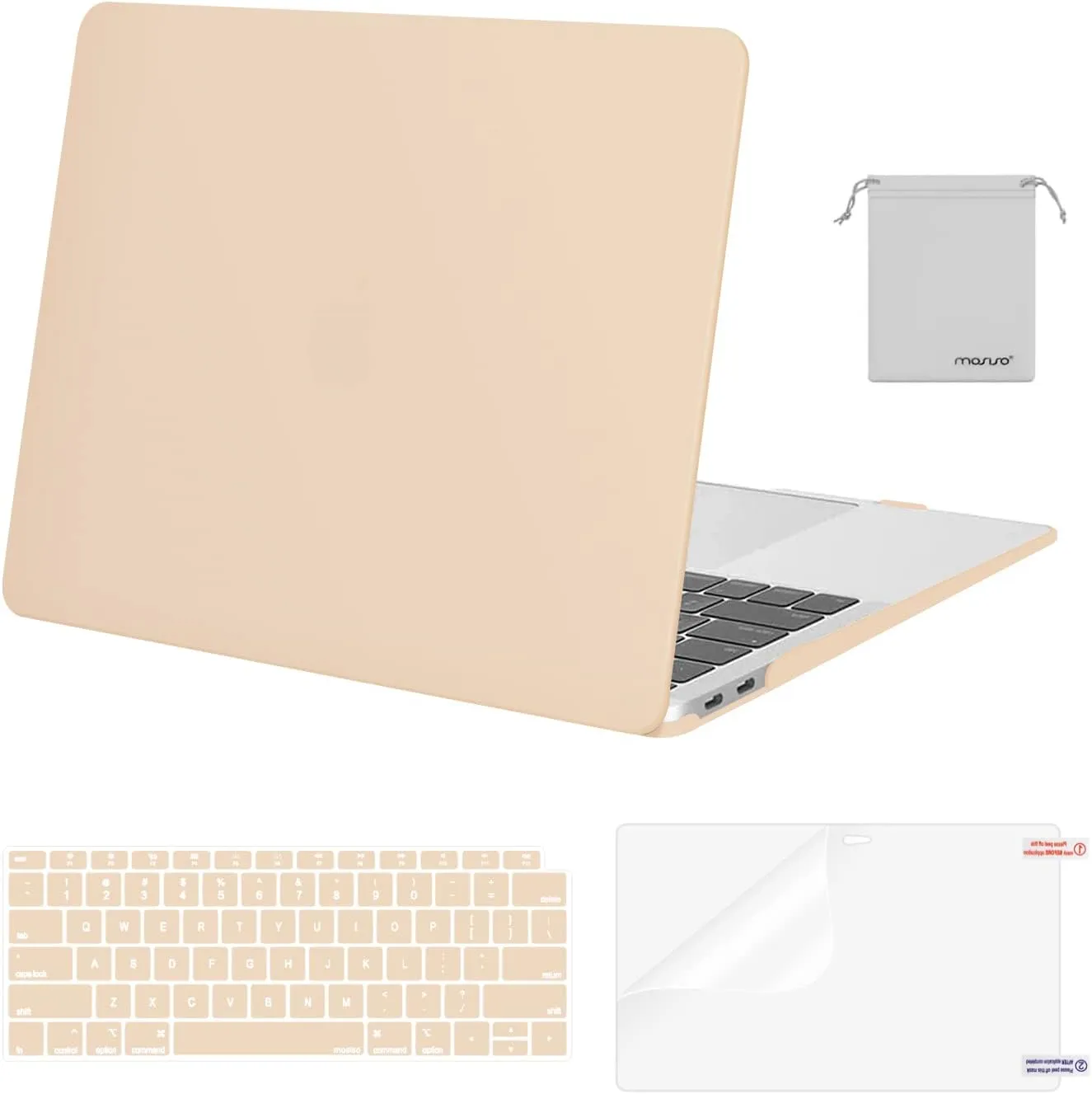 MOSISO Compatible with MacBook Air 13 inch Case 2022, 2021-2018 Release A2337 M1 A2179 A1932, Plastic Hard Shell&Keyboard Cover&Screen Film&Storage Bag for MacBook Air 13.3 inch Case, Apricot