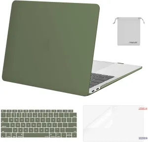 MOSISO Compatible with MacBook Air 13 inch Case 2022, 2021-2018 Release A2337 M1 A2179 A1932, Plastic Hard Shell&Keyboard Cover&Screen Film&Storage Bag for MacBook Air 13.3 inch Case, Army Green