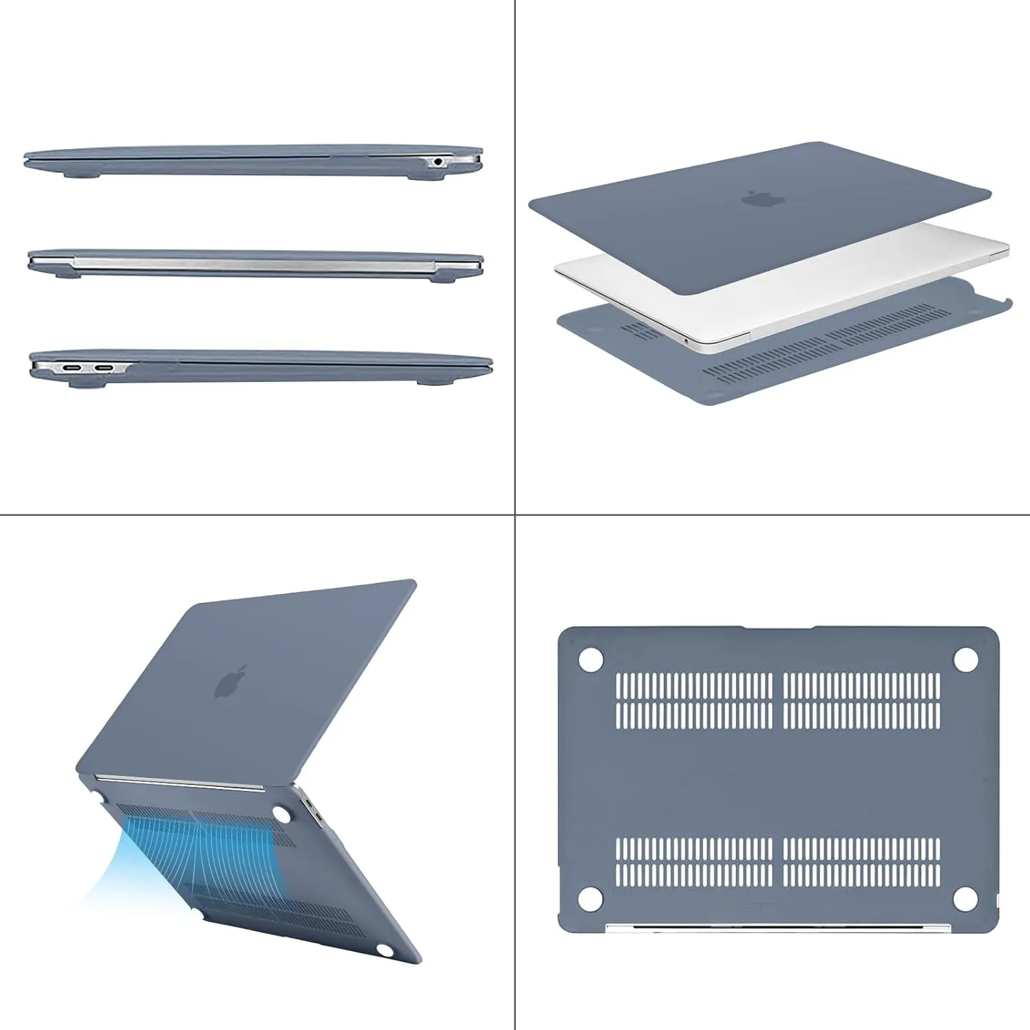MOSISO Compatible with MacBook Air 13 inch Case 2022, 2021-2018 Release A2337 M1 A2179 A1932, Plastic Hard Shell&Keyboard Cover&Screen Film&Storage Bag for MacBook Air 13.3 inch Case, Haze Blue