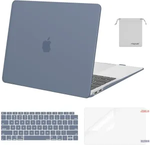 MOSISO Compatible with MacBook Air 13 inch Case 2022, 2021-2018 Release A2337 M1 A2179 A1932, Plastic Hard Shell&Keyboard Cover&Screen Film&Storage Bag for MacBook Air 13.3 inch Case, Haze Blue