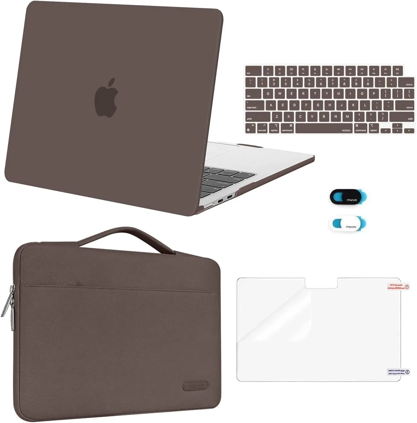 MOSISO Compatible with MacBook Air 13 inch Case 2025 2024 2023 2022 M4 A3240 M3 A3113 M2 A2681, Hard Shell&Sleeve Bag&Keyboard Skin&Webcam Cover&Screen Film for MacBook Air 13.6 inch, Beige Brown