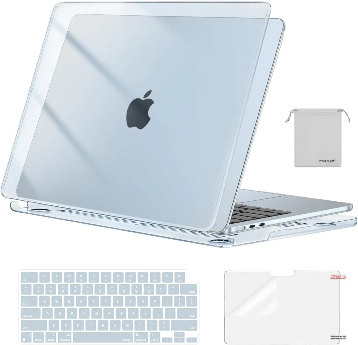 MOSISO Compatible with MacBook Air 13 inch Case 2025 2024 2023 2022 M4 A3240 M3 A3113 M2 A2681, Plastic Hard Shell&Keyboard Cover&Screen Film&Pouch for MacBook Air 13.6 inch Case, Crystal Sky Blue
