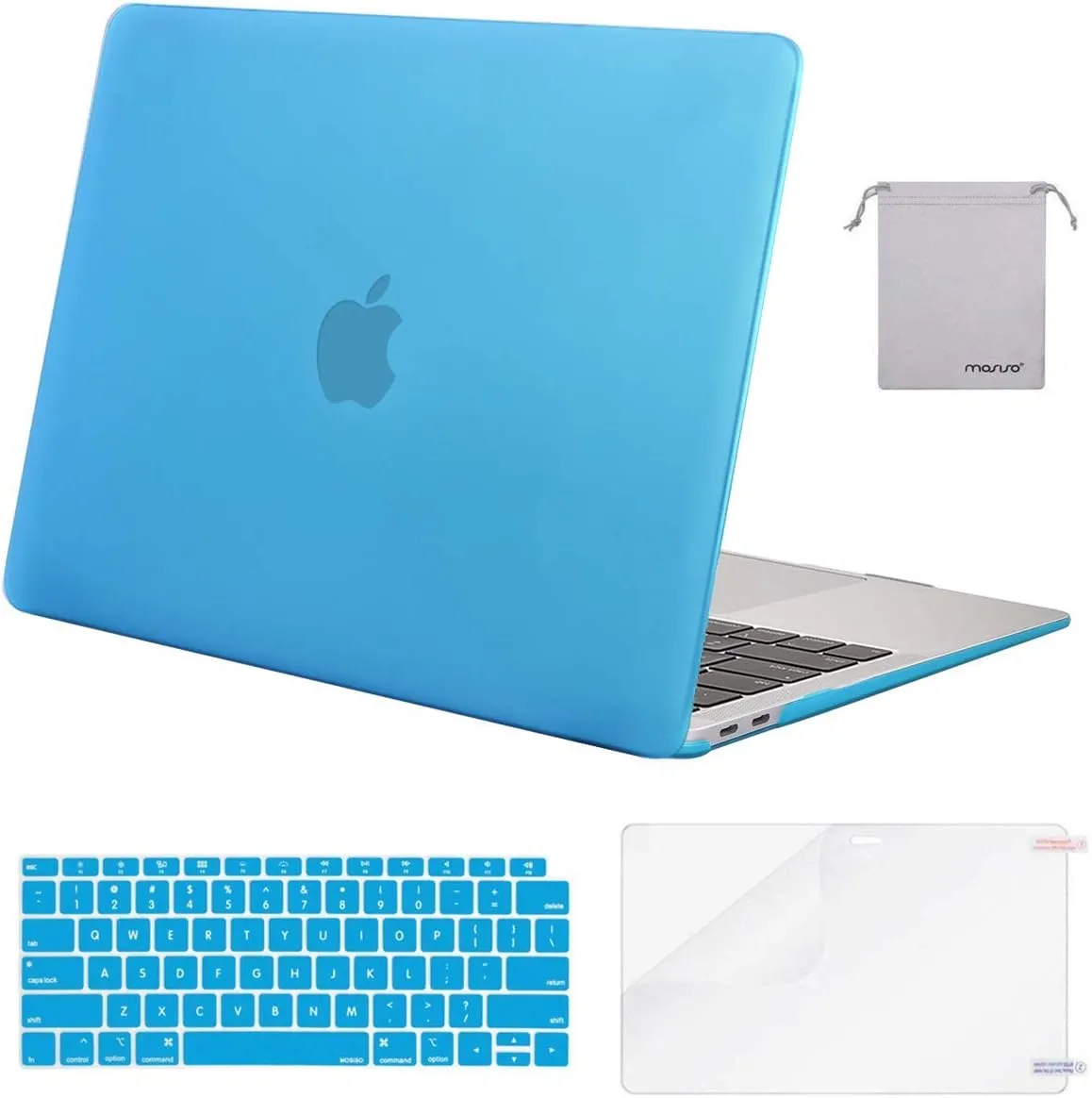 MOSISO Compatible with MacBook Air 13 inch Case M1 Chip 2021-2018 Release A2337 A2179 A1932, Plastic Hard Shell&Keyboard Cover&Screen Film&Storage Bag for MacBook Air 13.3 inch Case, Aqua Blue