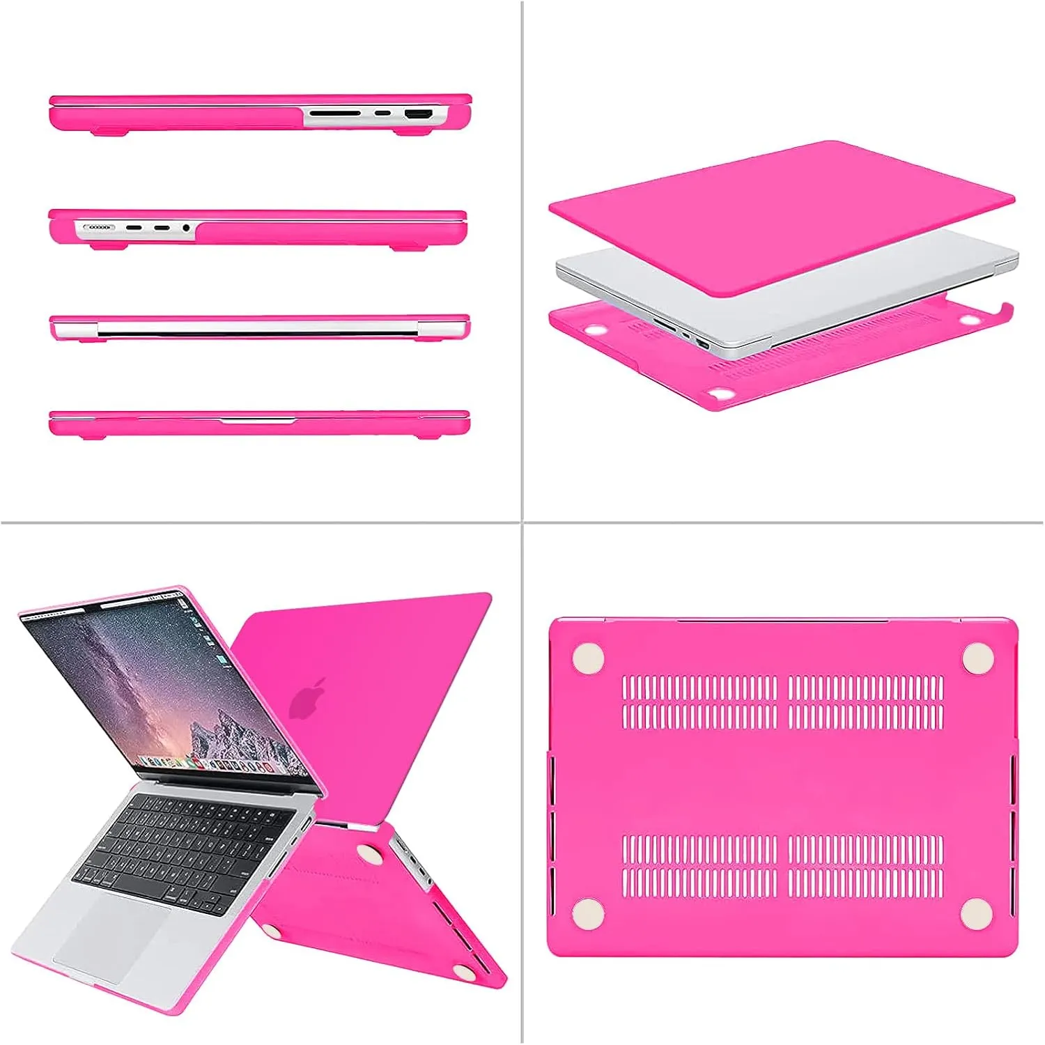 MOSISO Compatible with MacBook Pro 14 inch Case 2025 2024 2023 2022 2021 M4 M3 M2 M1 A3112 A3185 A3401 A2918 A2992 A2779 A2442, Plastic Hard Shell&Keyboard Cover&Screen Film&Pouch, Bright Rose