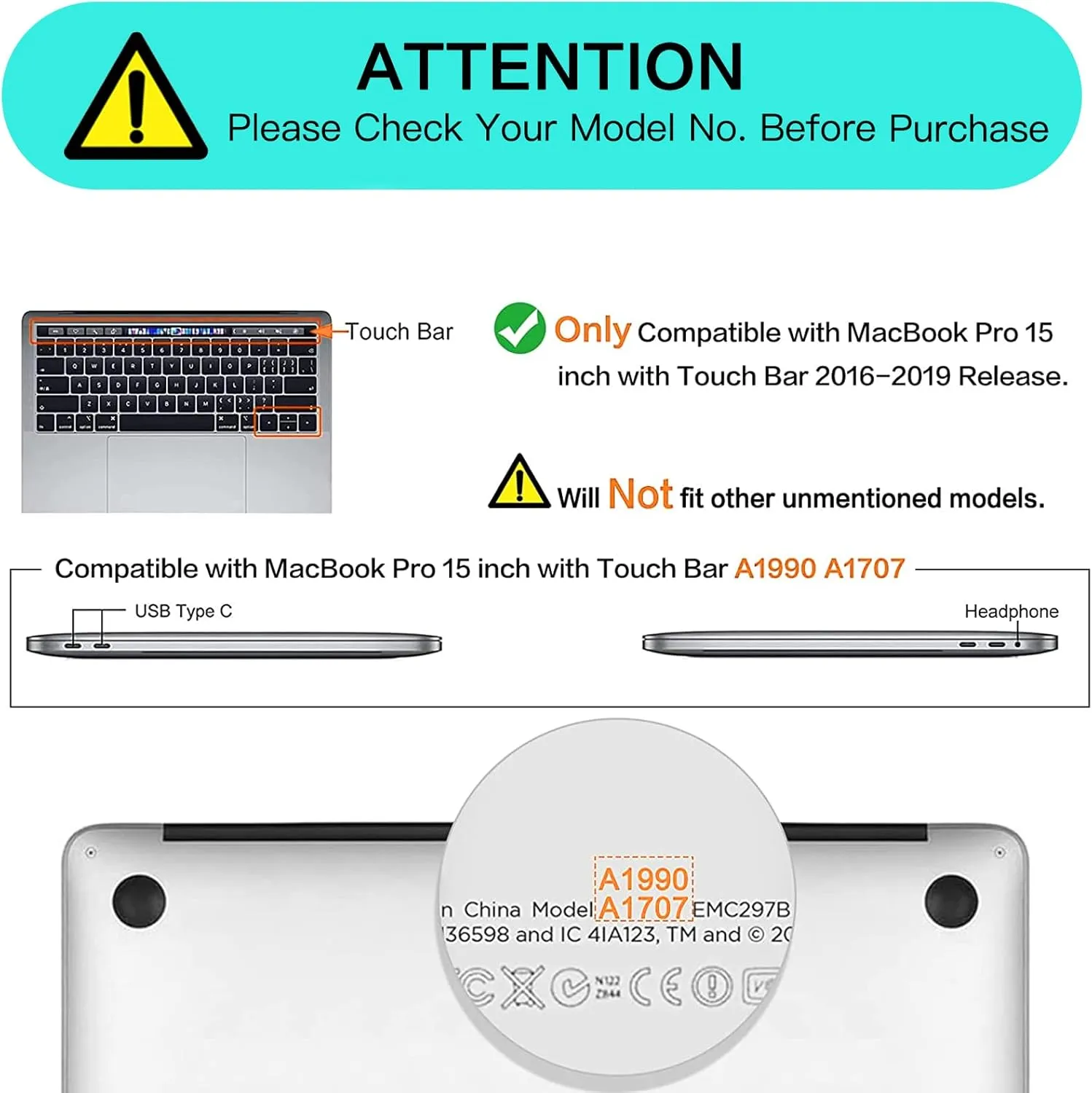 MOSISO Compatible with MacBook Pro 15 inch Case 2019 2018 2017 2016 Release A1990 A1707 with Touch Bar, Plastic Hard Shell Case & Keyboard Cover & Screen Protector & Storage Bag, Crystal Clear