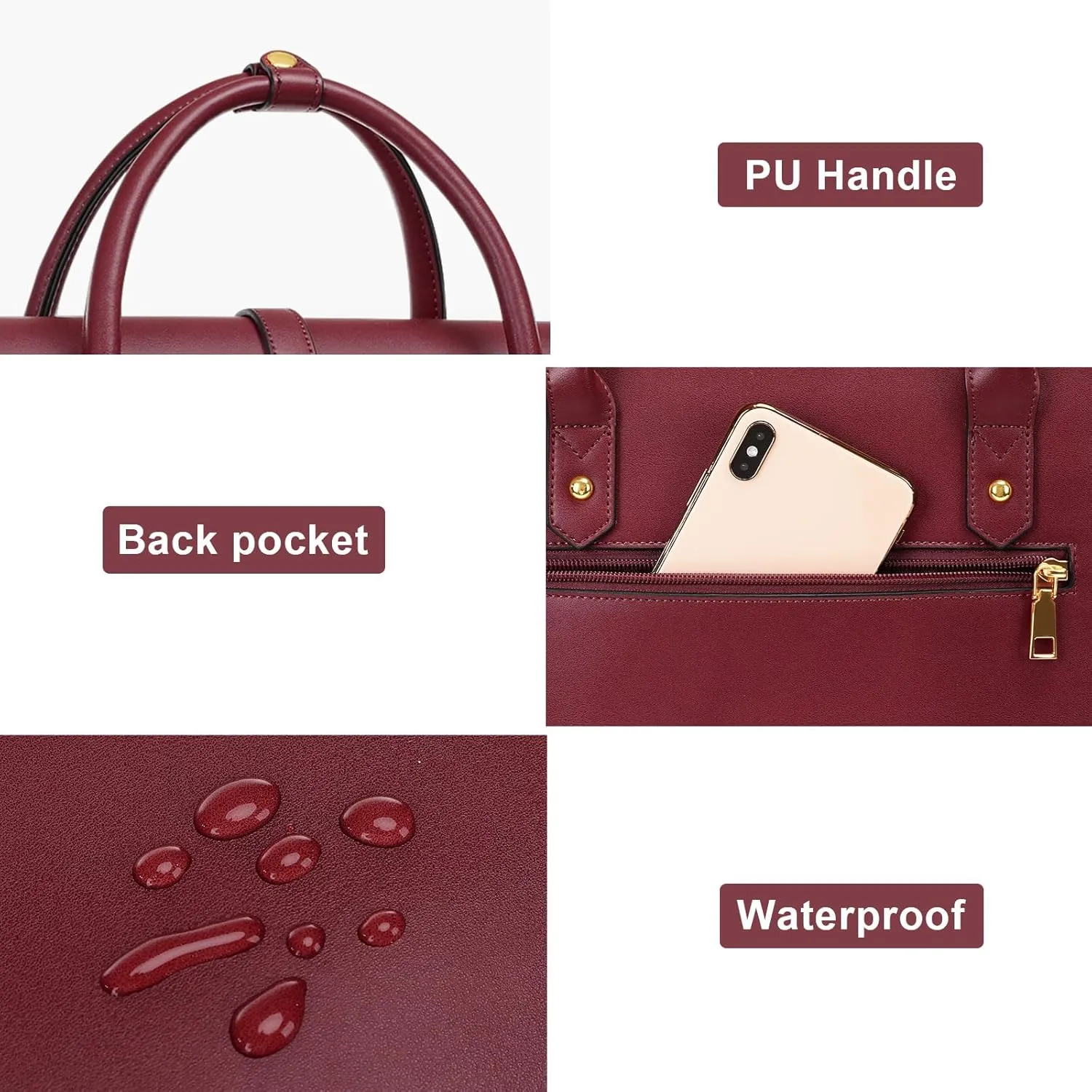 MOSISO Laptop Bag for Women, 13-14 inch PU Leather Laptop Shoulder Bag Convertible Backpack, 13.3 inch Messenger Bag Casual Handbag Work Briefcase Travel Computer Bag with Bowknot, Wine Red